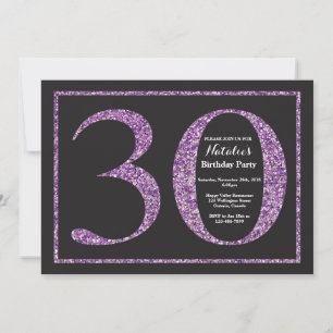 Convite Quadro De Glitter Roxo De aniversário de 30 anos