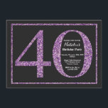 Convite Quadro De Glitter Roxo De aniversário de 40 anos<br><div class="desc">Convite para aniversário de 40 anos. Festa de aniversário de Brilho Preto e Roxo Convidam com Fundo de Quadros. Surpresa Aniversário. Aniversário Adulto. Homens ou Mulheres no Bday Bash Party.
Para mais personalização,  clique no botão "Personalizar" e use a ferramenta design para modificar este modelo.</div>