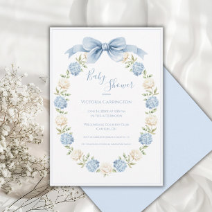 Convite Quadro de Hortênsia Azul Elegante Arco de Bebê Cha