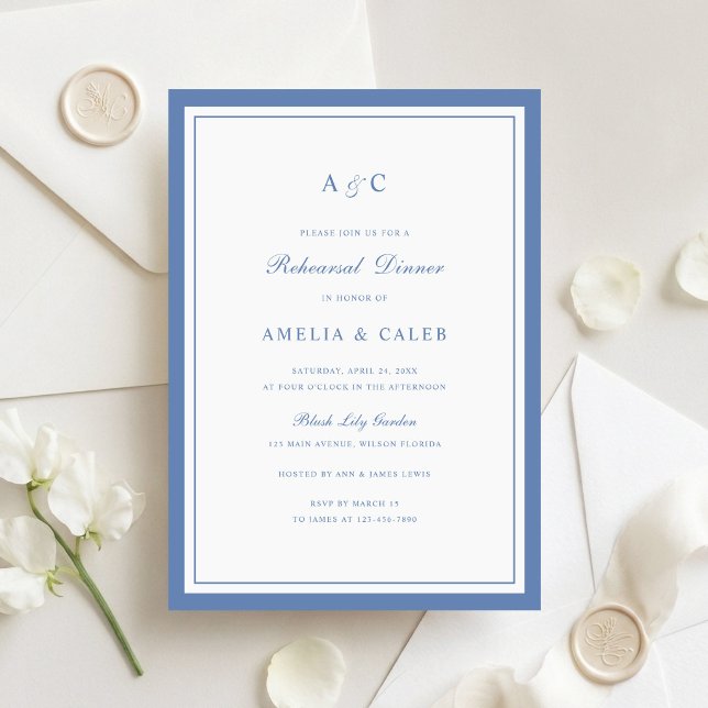 Convite Quadro de Jantar de Ensaios de Casamento Azul Empo (Criador carregado)