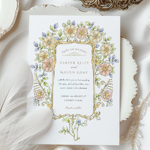 Convite Quadro de Jardim Pastel Casamento Rococó