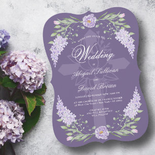 Convite Quadro de Lavanda Floral em Casamento Religioso Ro