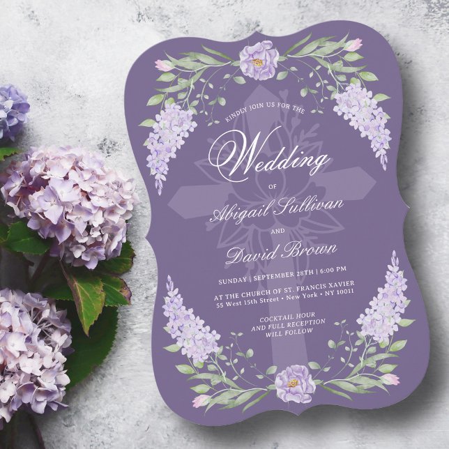 Convite Quadro de Lavanda Floral em Casamento Religioso Ro (Criador carregado)