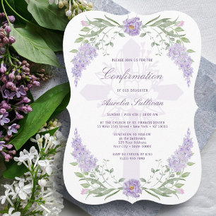 Convite Quadro de Lilás Floral Confirmação Santa Cruz