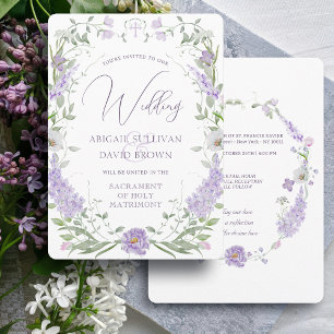 Convite Quadro de Lilás Lavanda Floral Casamento Católico