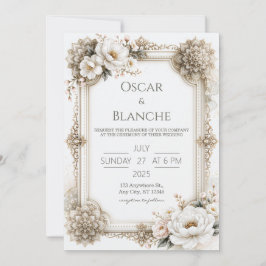 Convite Quadro de Mandala Floral Marfim Casamento