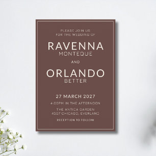 Convite Quadro de Marfim de Chocolate Casamento Moderno co