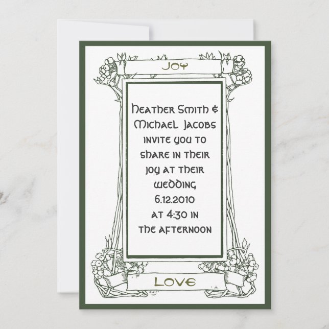 Convite Quadro de Nouveau da arte com videiras e bagas no (Frente)