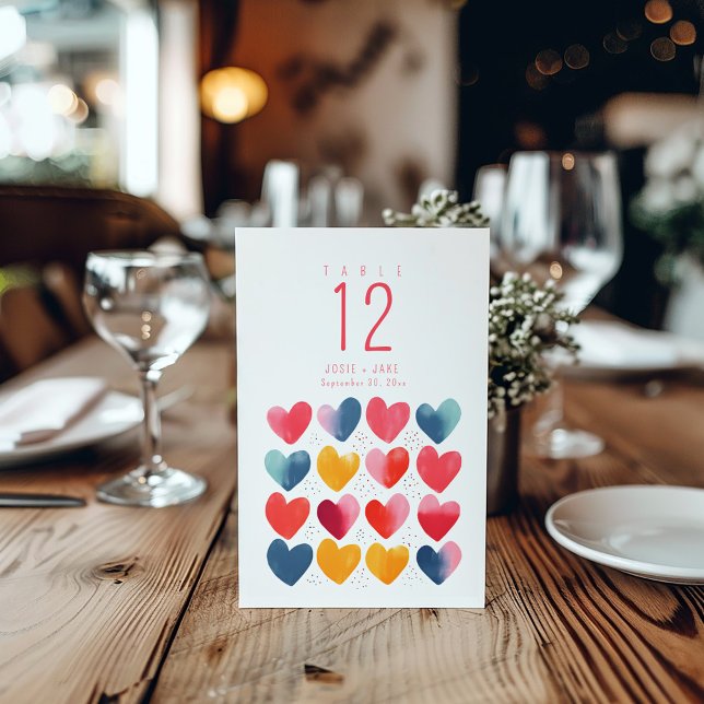 Convite Quadro de Números Sentados do Amor Divertido (Fun Love Hearts Table Number wedding reception Seating Chart.)