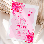 Convite Quadro de onda rosa quente floral cor-de-rosa verm<br><div class="desc">Os 16 doces planejando ficaram muito mais bonitos com o nosso convite de aniversário floral rosa rosa vermelho. Prepare-se para celebrar em estilo! Nossos doces dezesseis recursos de convite pintados manualmente cor-de-rosa-quente, cor-de-água floral vermelha, com peonias e rosas, com uma fonte moderna de pincel em um quadro ondulado e cinza,...</div>