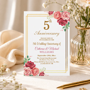 Convite Quadro de Ouro de 5º Aniversário de Casamento Flor