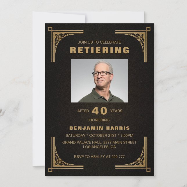 Convite Quadro de Ouro de Fotografias Personalizado (Frente)