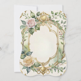 Convite quadro de ouro floral romântico de casamento