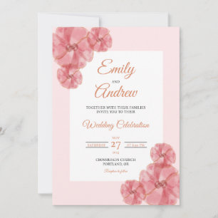 Convite Quadro de Papoula Rosa Elegante Floral Aquarela Ca