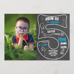 Convite Quadro de referência de 5 com número azul