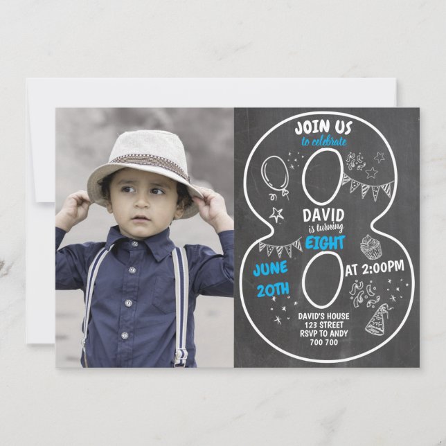 Convite Quadro de referência do 8° aniversário com número  (Frente)