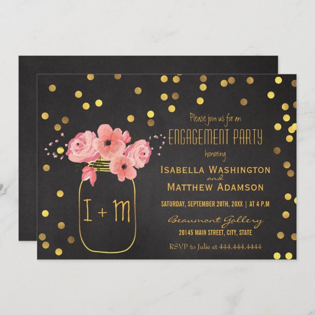 Convite Quadro de referência Mason Jar Confetti Festa de n (Frente/Verso)