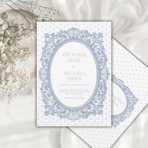 Convite Quadro de Renda Azul Caprichoso Casamento Vintage