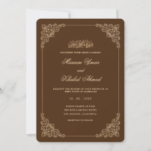 Convite Quadro de Renda Barroca Castanho Rústico Casamento