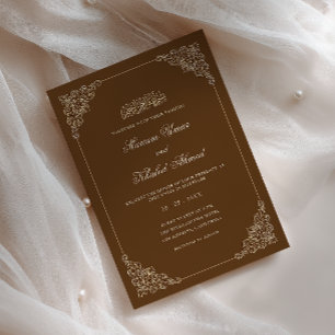 Convite Quadro de Renda Barroca Castanho Rústico Casamento