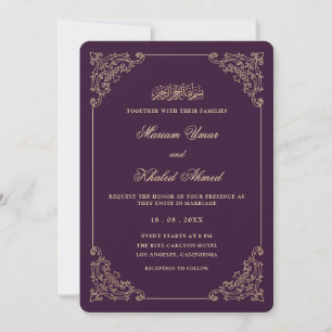 Convite Quadro de Renda Vintage Dourado Ameixa Roxo Casame