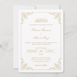Convite Quadro de Renda Vitoriana Dourada Casamento Muçulm