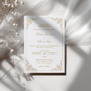 Convite Quadro de Renda Vitoriana Dourada Casamento Muçulm