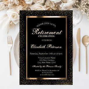 Convite Quadro de Rosa Dourado Elegante Confetes Festa de