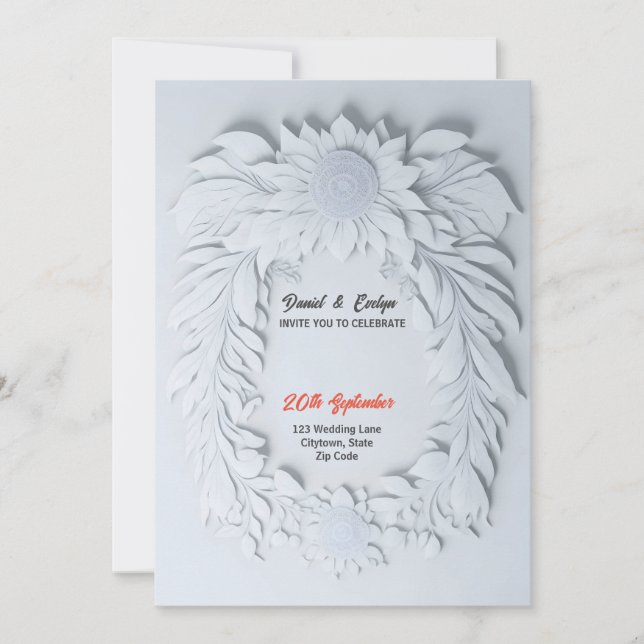 Convite Quadro de temas de flor branca 3d, casamento (Frente)