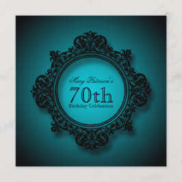 Convite Quadro de Vintagem em Azul - Celebração de Anivers