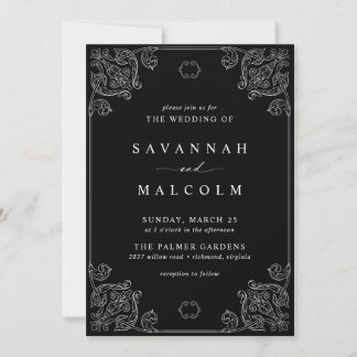 Convite Quadro do Ornamentado Vintage | Casamento negro el