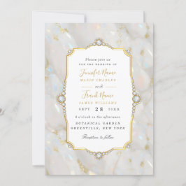 Convite Quadro Dourado de Gemstone do Pastel Opal Elegante