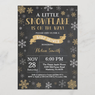 Convite Quadro Dourado do floco de neve do chá de fraldas