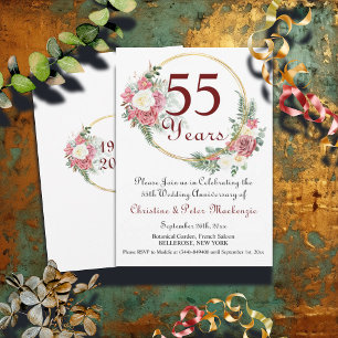 Convite Quadro Dourado dos Rosas de aniversário do casamen