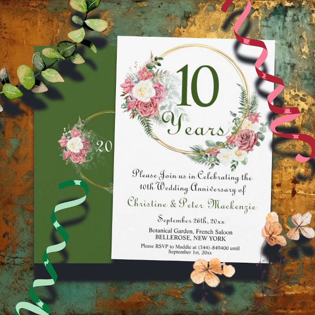 Convite Quadro Dourado dos Rosas do Casamento de 10 Tin (Criador carregado)