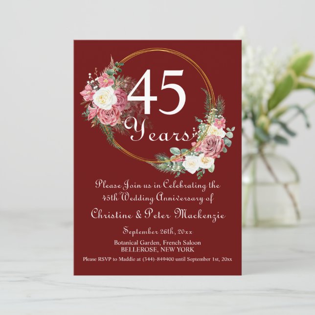 Convite Quadro Dourado dos Rosas do Casamento do Sapphire (Em pé/Frente)