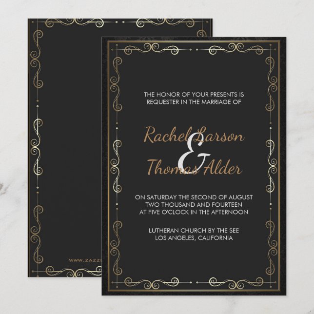 Convite Quadro Dourado E Redemoinhos Casamento (Frente/Verso)