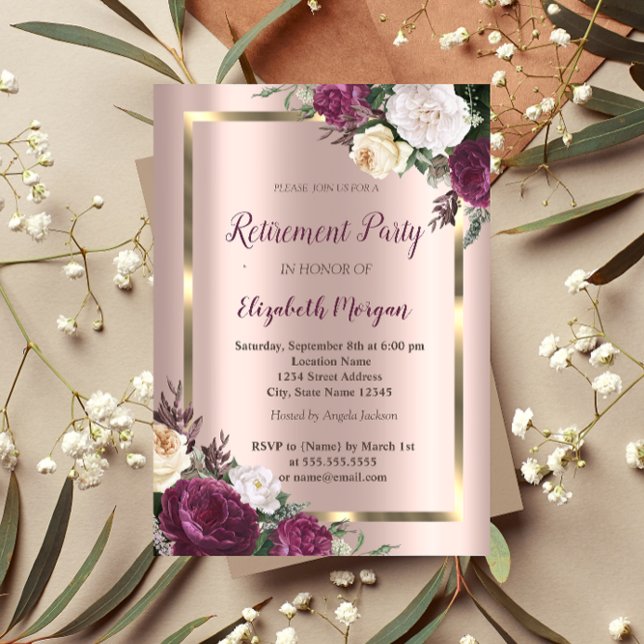 Convite Quadro Dourado Elegante, Retirada de Borgonha Dour (Criador carregado)