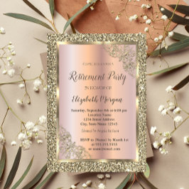 Convite Quadro Dourado festivo,Rosa Dourado,Aposentadoria