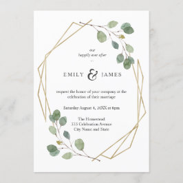 Convite Quadro Dourado Geo Com Casamento Eucalyptus Com Aq
