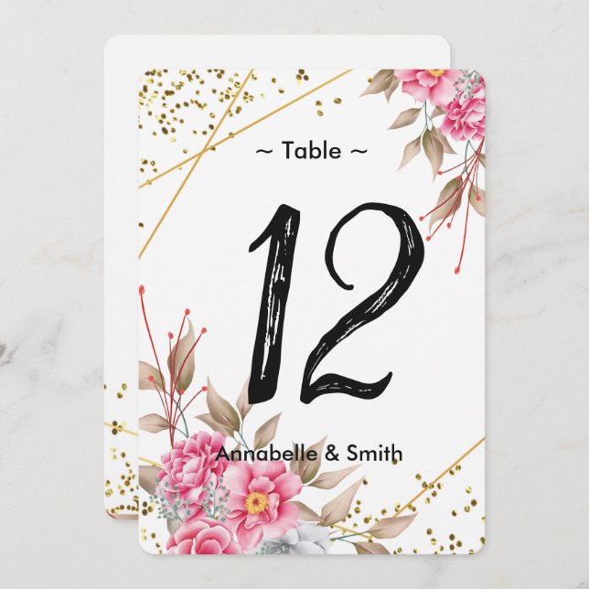 Convite Quadro Dourado Geométrico Cor-de-rosa Número da ta (Frente/Verso)