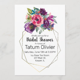 Convite Quadro Dourado Geométrico do Buquê da Flor de Aqua