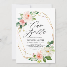 Convite Quadro Dourado geométrico Rosa Florais Ciao Bella
