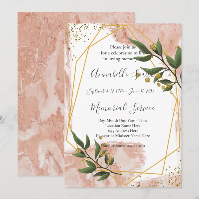 Convite Quadro Dourado moderno Ivory Green FloralLoving Me (Frente/Verso)