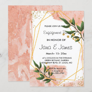 Convite Quadro Dourado moderno Ivory Green Noivado Floral