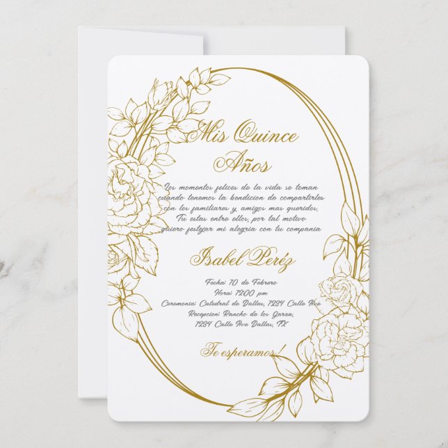 Convite Quadro Dourado Quinceanera (Frente)