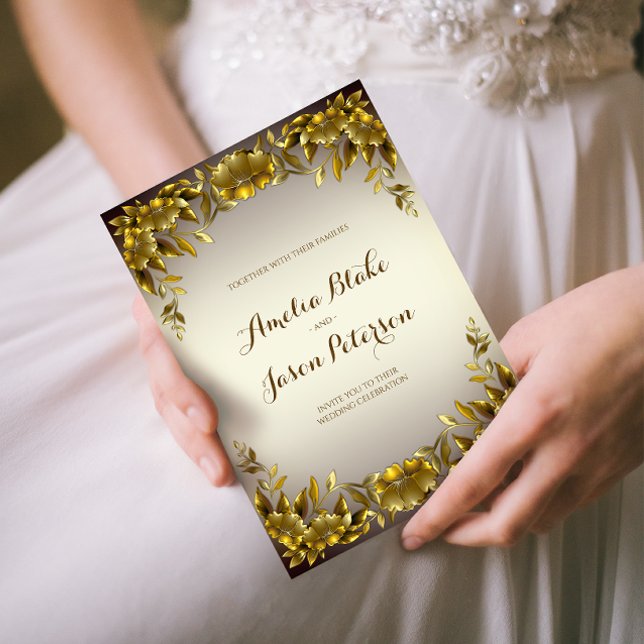 Convite Quadro Dourado Regal Luxuoso no Casamento Branco Q (Criador carregado)