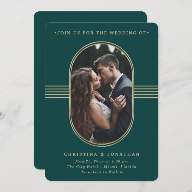 Convite Quadro Elegante | Casamento de Fotografias Verde e (Frente/Verso)