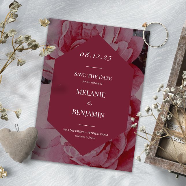 Convite Quadro Elegante Flor Romântico Salvar a Data (Elegant Frame Romantic Flower Save the Date Invitation)