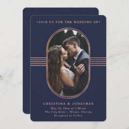 Convite Quadro Elegante | Marinho e Rosa Dourado casamento